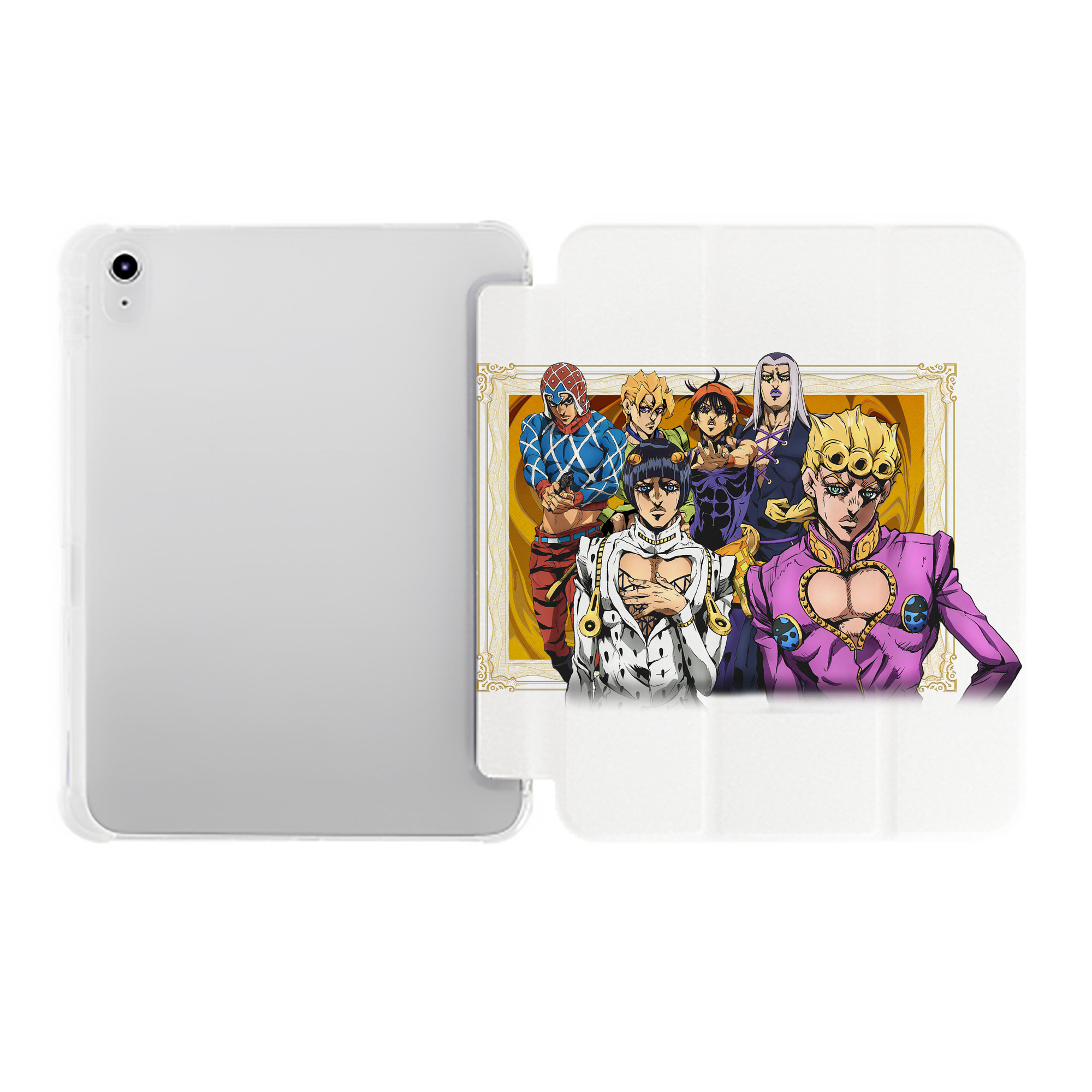 （画像用） ジョジョの奇妙な冒険 ジョルノ?ジョバァーナ JoJo's Bizarre Adventure Giorno Giovanna IPad ケース ペン収納付き 三つ折りスタンド PUレザー×シリコン 対応機種9.5/10.5/10.9インチ